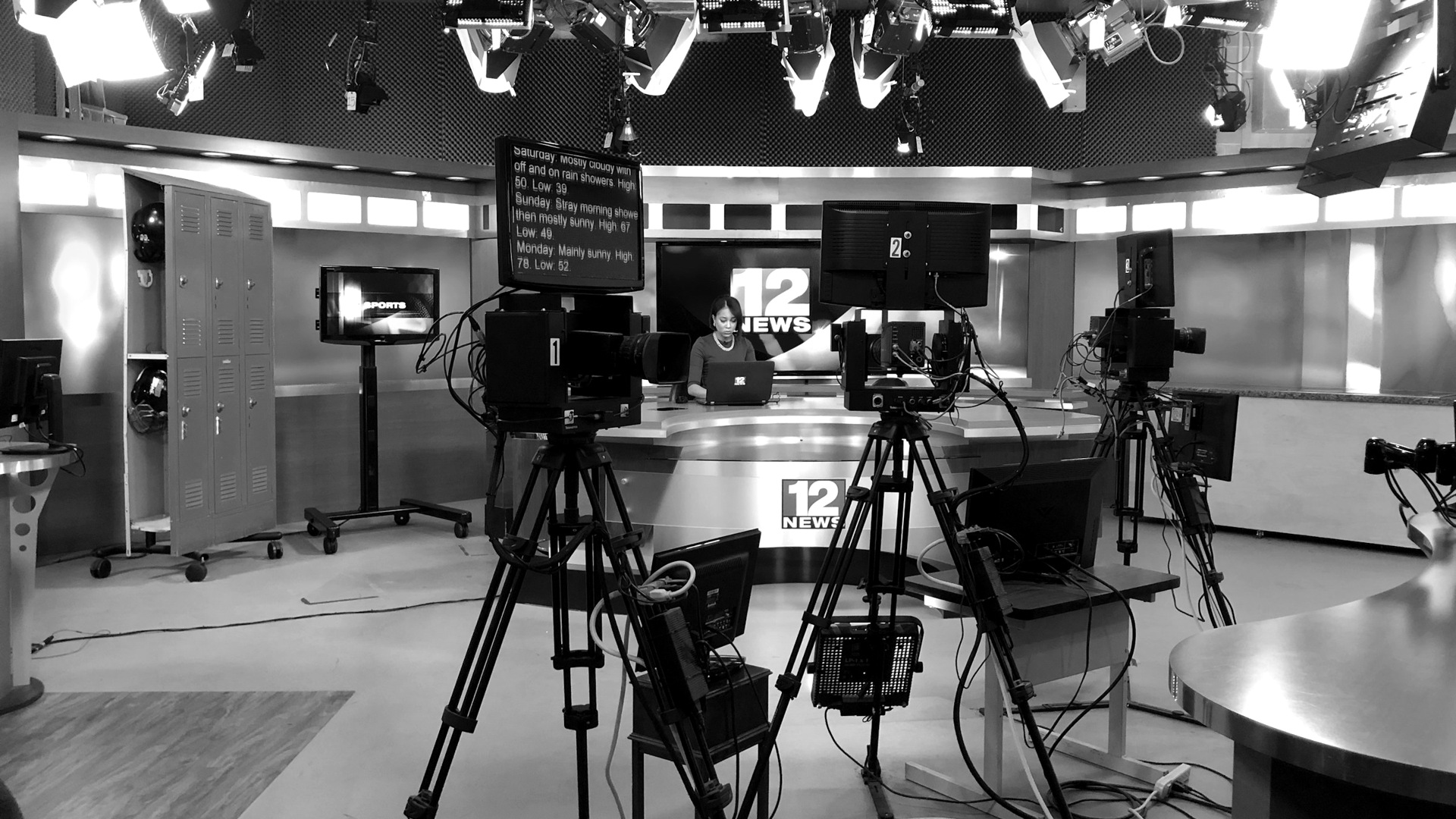 A room with a camera and equipment.