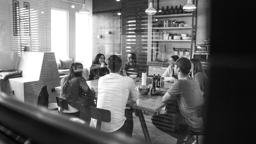 People sitting on chair.
