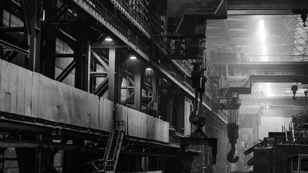 Interior of large industrial factory.