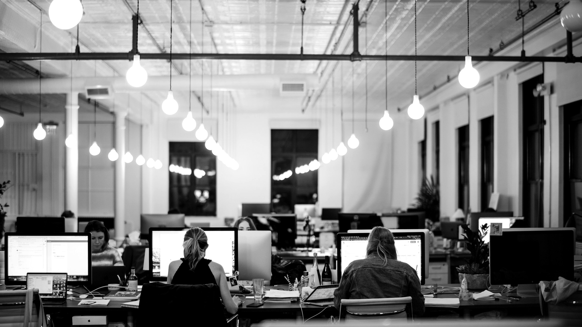 People sitting on chair in front of computer.